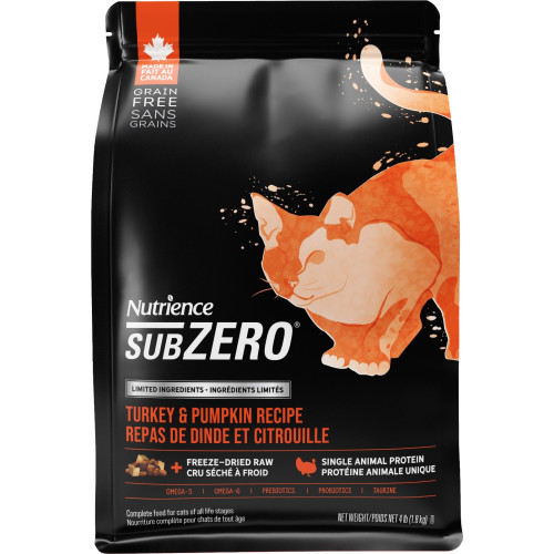 Nutrience SubZero LID 4lb ((Turkey & Pumpkin)) 單一動物蛋白系列 凍乾鮮火雞 無穀物 火雞+南瓜 全貓配方 4磅 (C2604) 正價$400 (EXP: 11月/2027)
